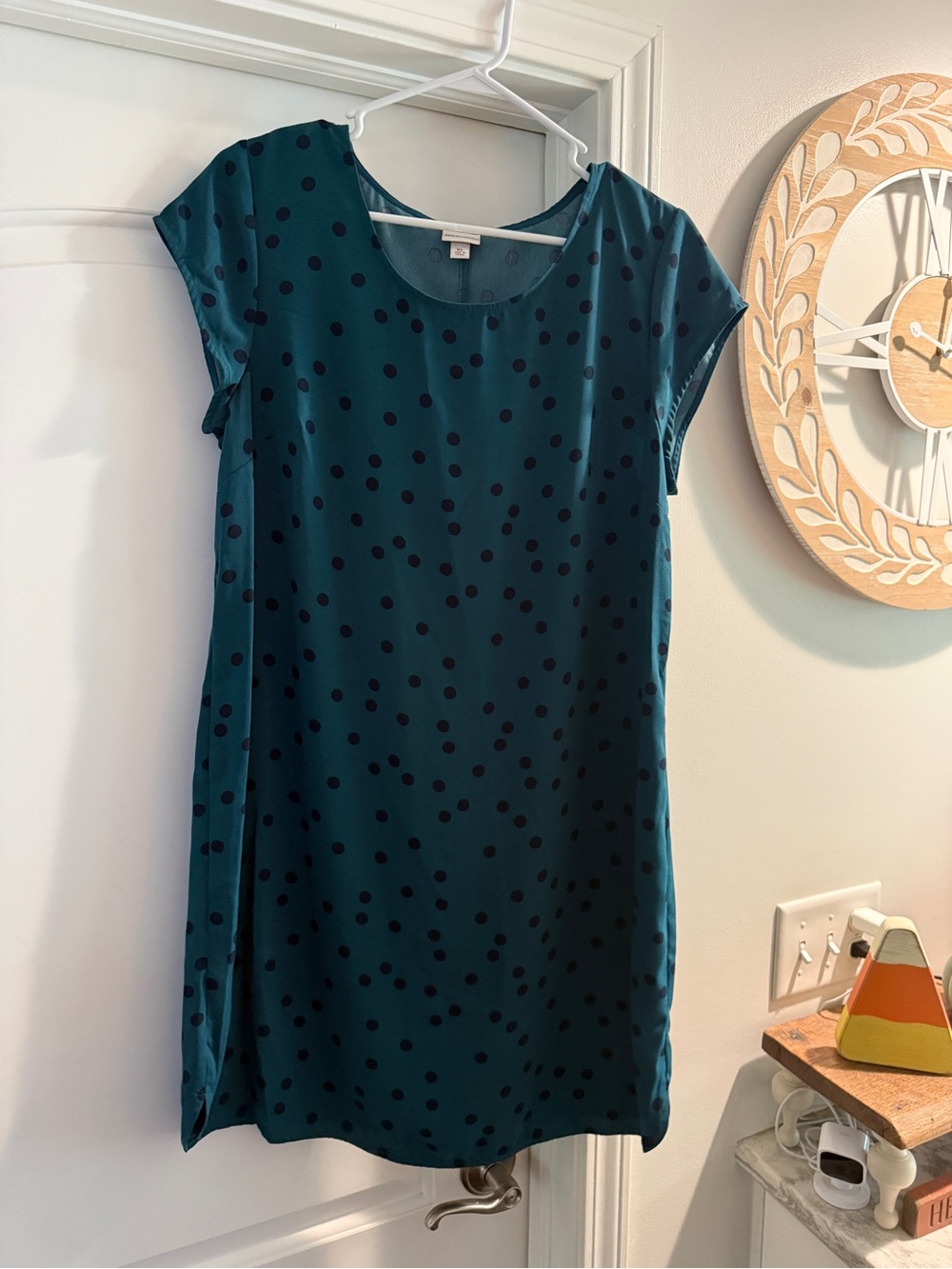 Merona Green Shift Dress with Black Polka Dots